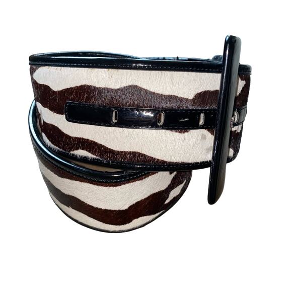 Ann Taylor Cow Print Wide Accent Belt with Black Genuine Leather Trim size Small - Picture 3 of 14